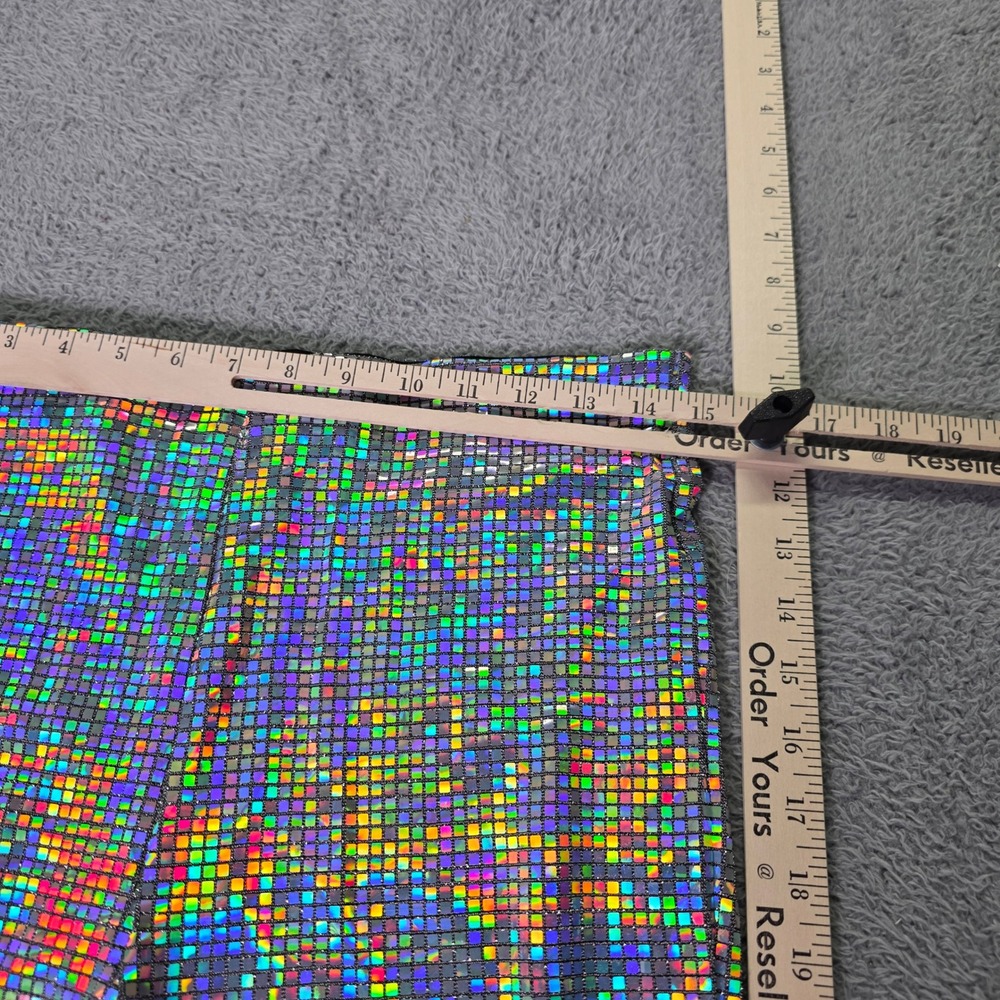Fashion Nova Womens XL Stacked Leggings Holographic Disco Square Multi DT1521 - Picture 2 of 7